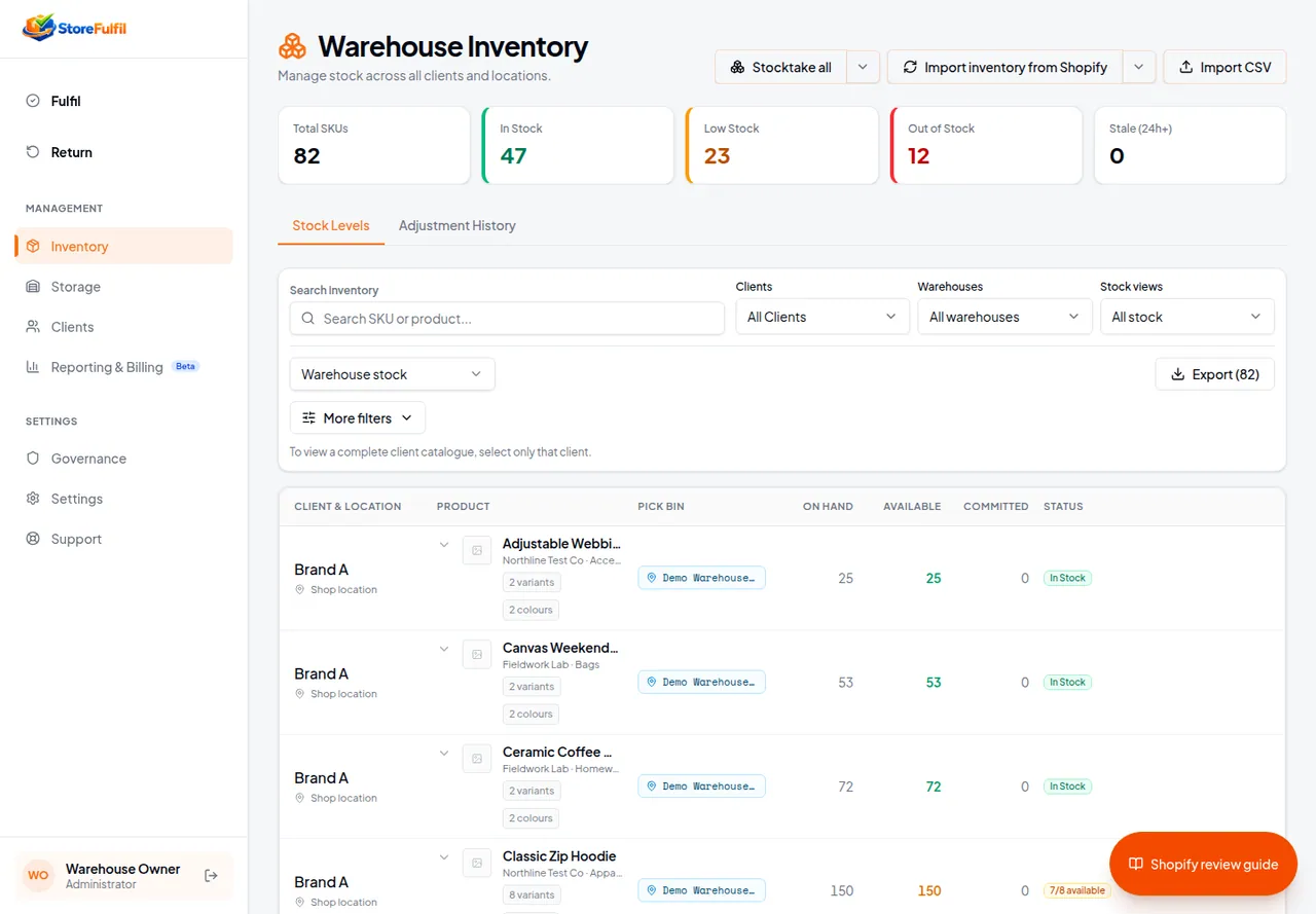 StoreFulfil warehouse inventory with product and stock controls