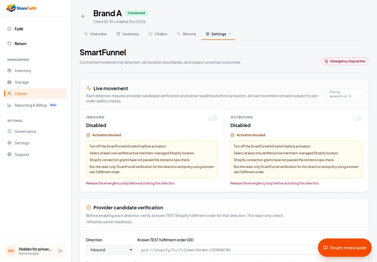 StoreFulfil client SmartFunnel configuration and routing mode